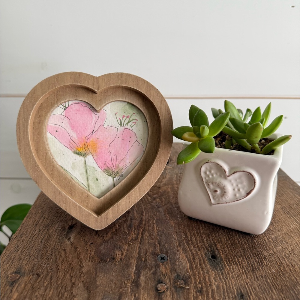 Watercolor original 4x4 in heart shaped frame